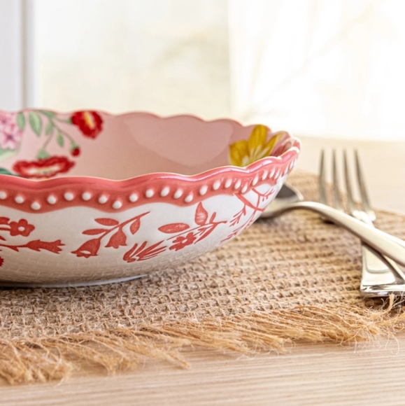 The PIONEER WOMAN Fancy Flourish Round Stoneware Pink Pasta Bowl - Picture 5 of 6